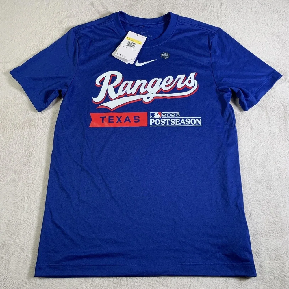 Texas Rangers Shirt Mens Small‎ Blue MLB Baseball 2023 Postseason Nike Dri Fit